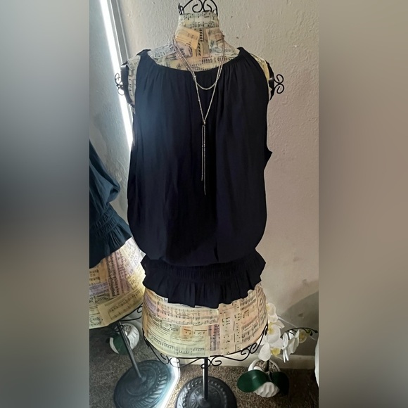 Catherine Malandrino Blue and Orange Ruched Sleeveless Blouse - Picture 2 of 7